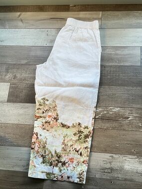 Tahari Off White Linen Elastic Waist Pants